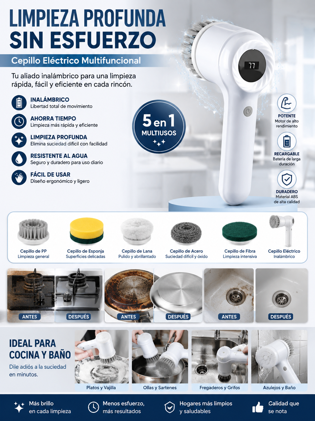 Multi-Functional Electric Cleaning Brush for Kitchen and Bathroom - Wireless Handheld Power Scrubber for Dishes, Pots, and Pans